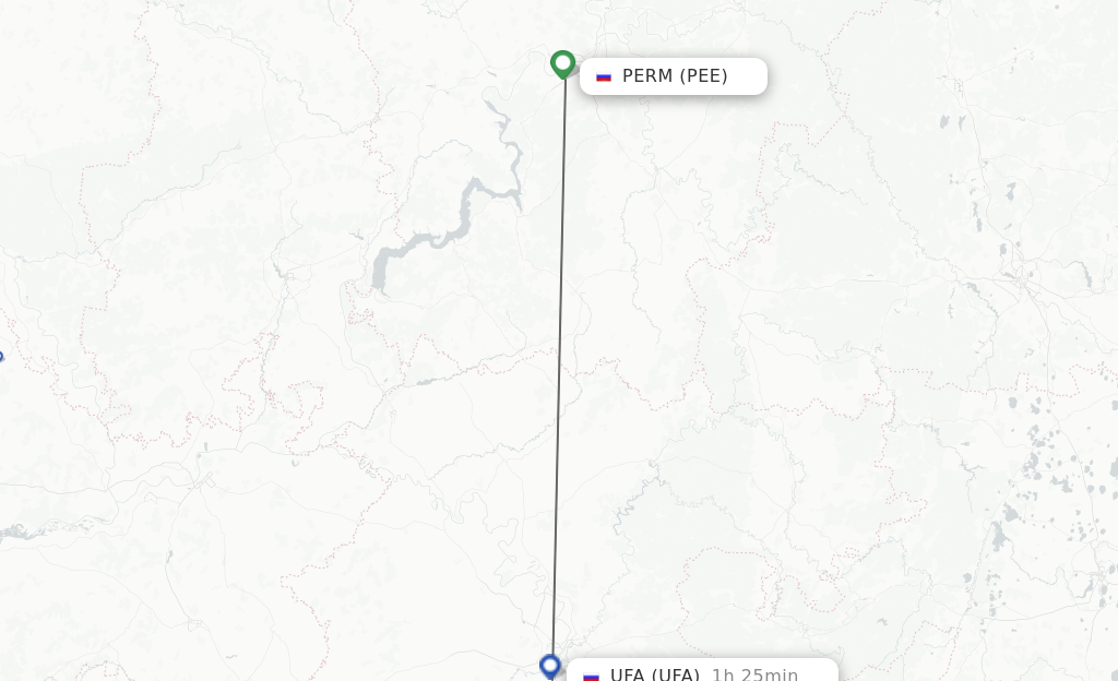 Flights from Perm to Ufa route map