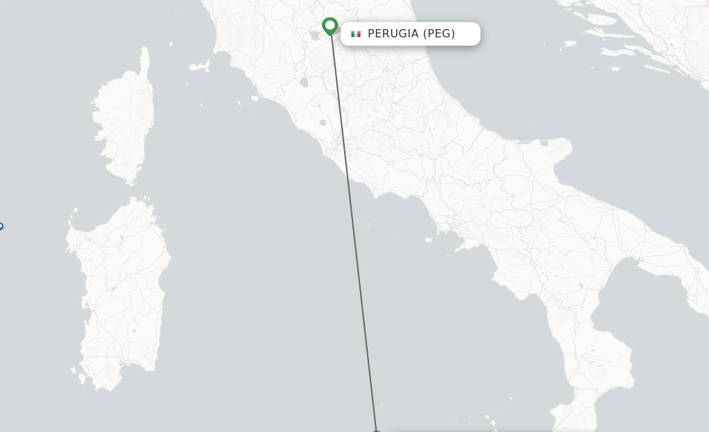 Flights from Perugia to Palermo route map