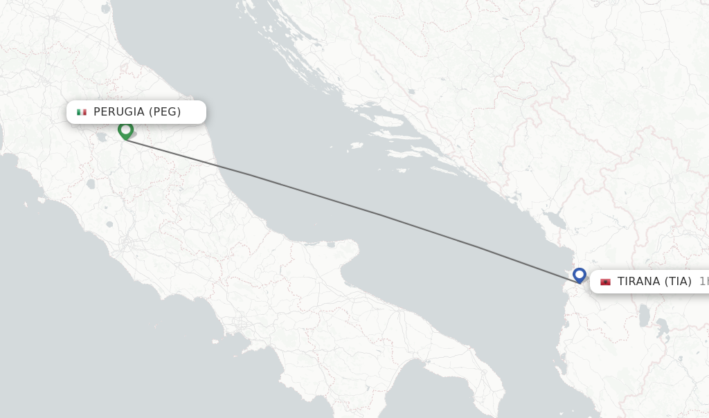 Flights from Perugia to Tirana route map