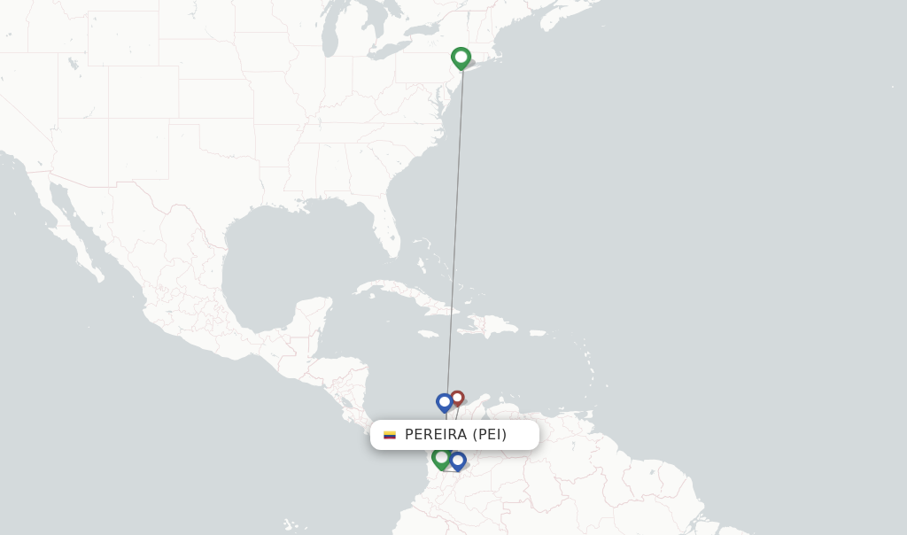 Route map with flights from Pereira with AVIANCA