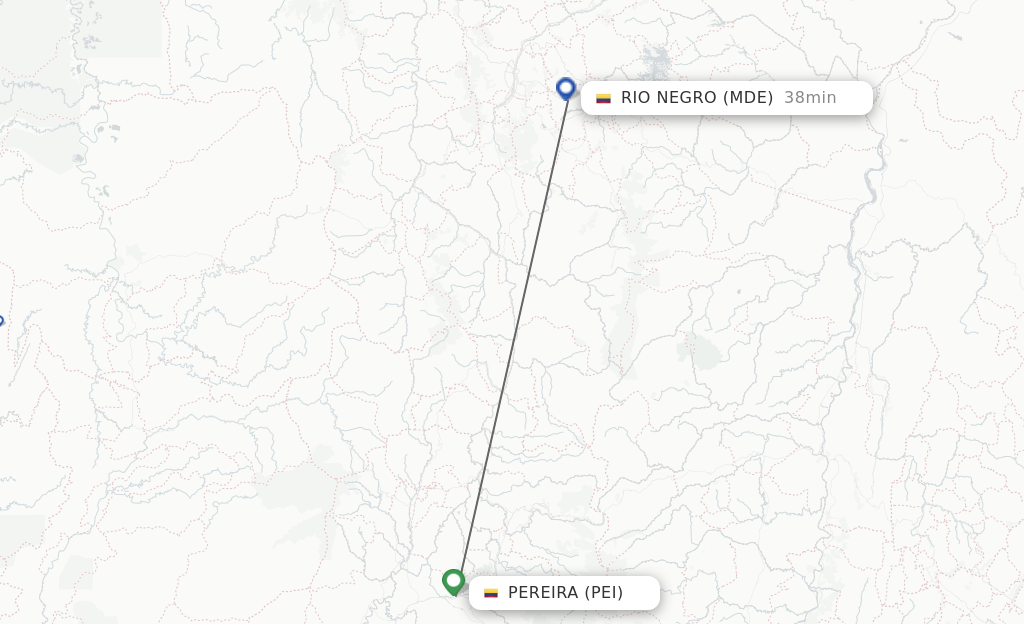 Flights from Pereira to Medellin route map