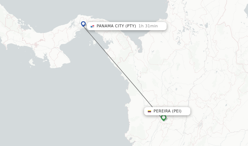 Flights from Pereira to Panama City route map