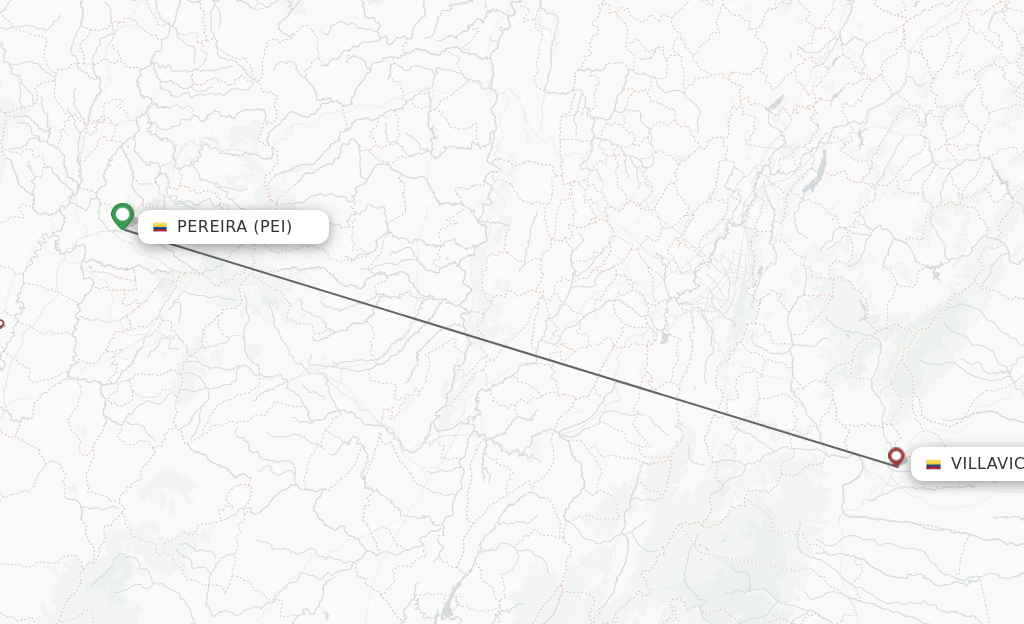 Flights from Pereira to Villavicencio route map