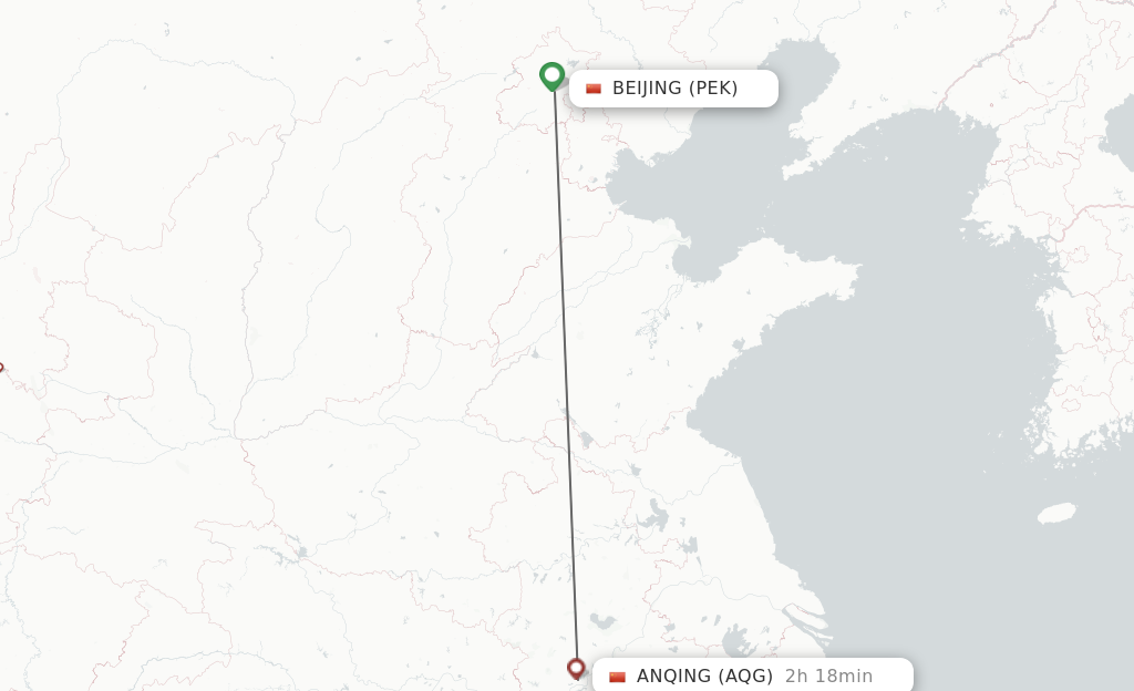 Flights from Beijing to Anqing route map