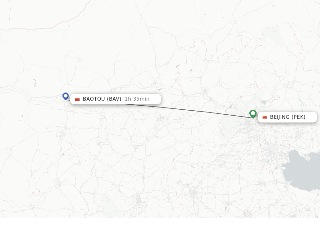 Flights from Beijing to Baotou route map