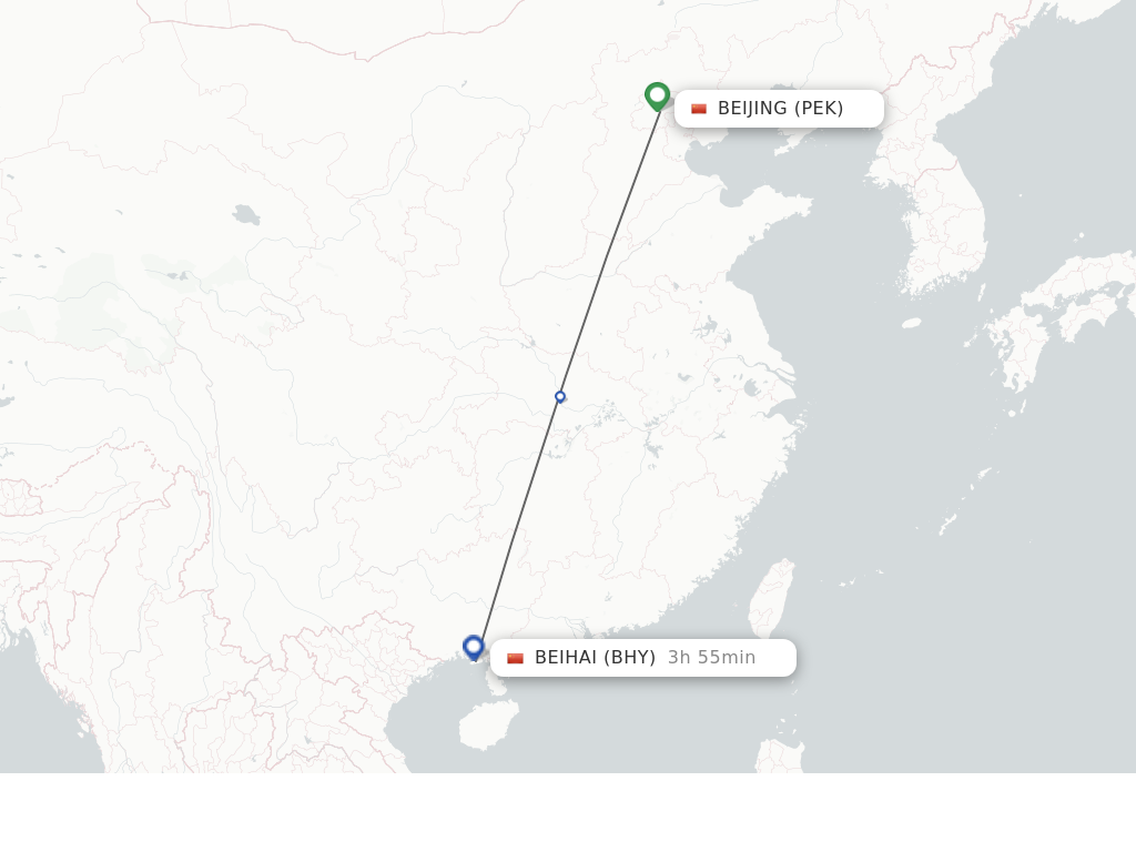 Flights from Beijing to Beihai route map