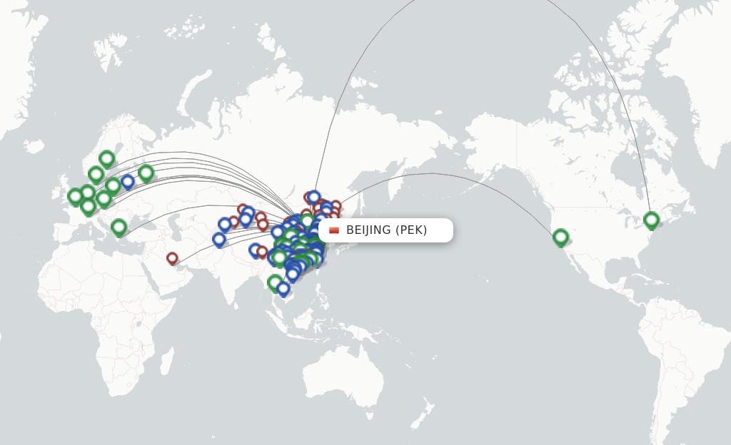 Route map with flights from Beijing with Air China