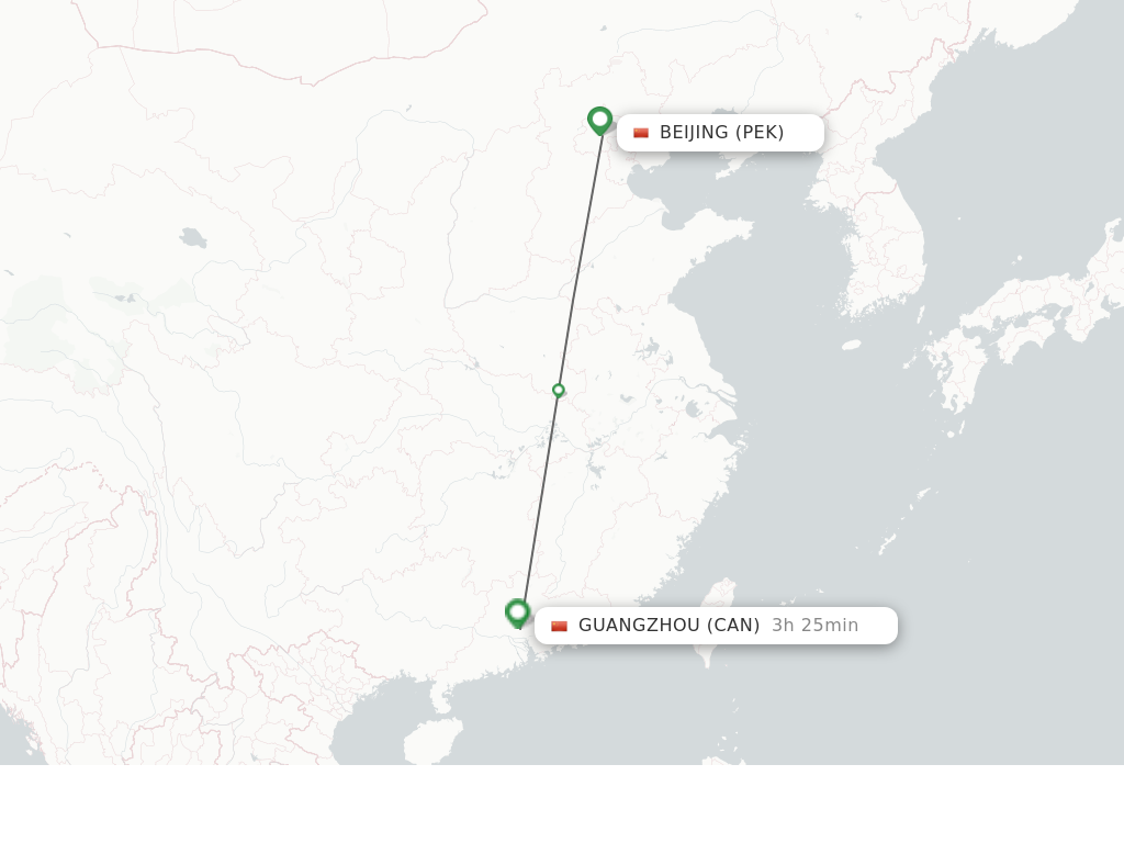 Flights from Beijing to Guangzhou route map