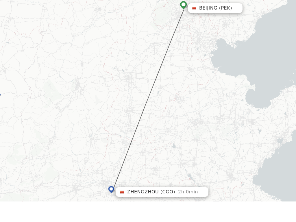 Flights from Beijing to Zhengzhou route map