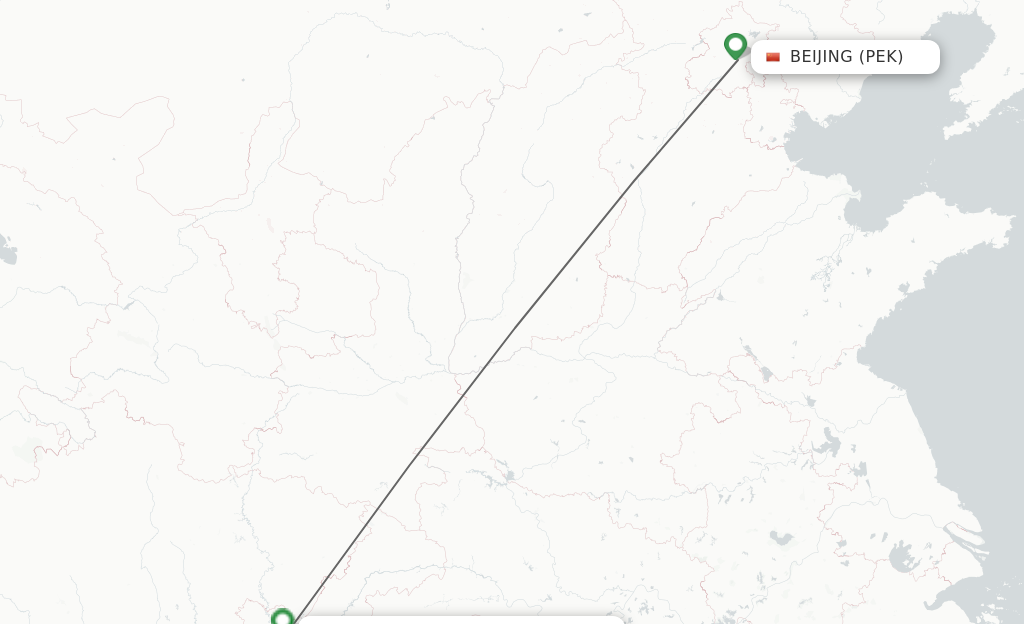 Flights from Beijing to Chongqing route map