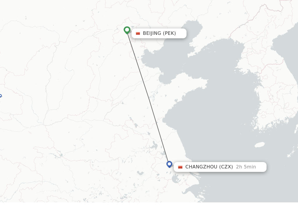Flights from Beijing to Changzhou route map