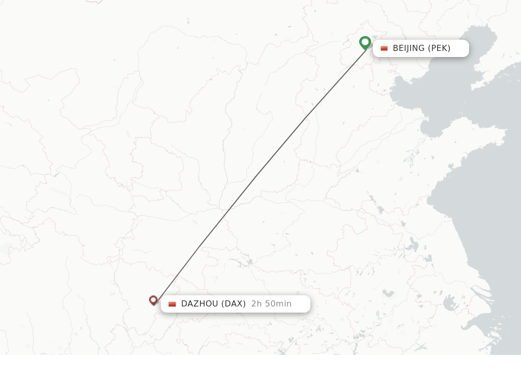 Flights from Beijing to Dazhou route map