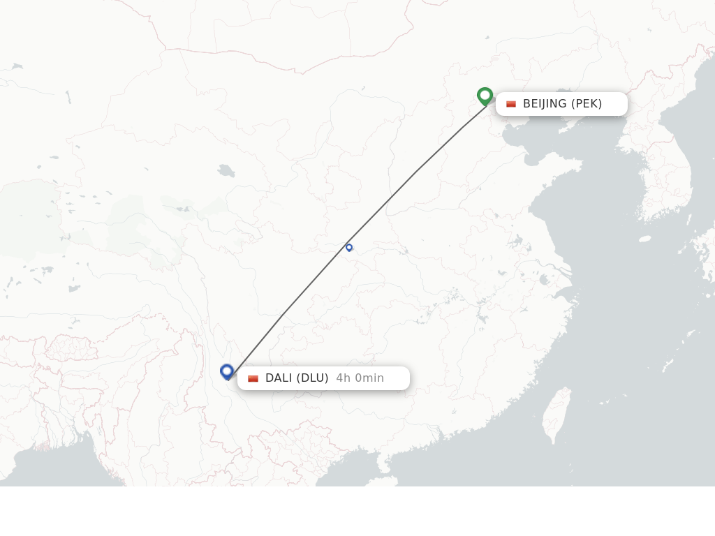 Flights from Beijing to Dali City route map