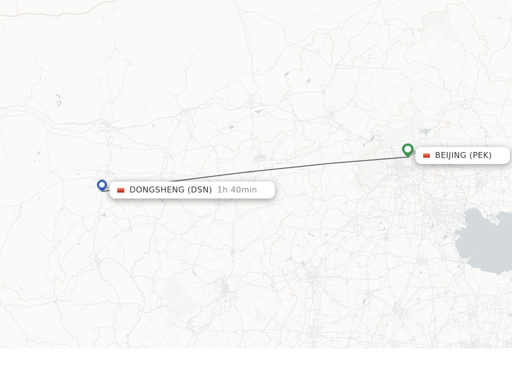 Flights from Beijing to Dongsheng route map
