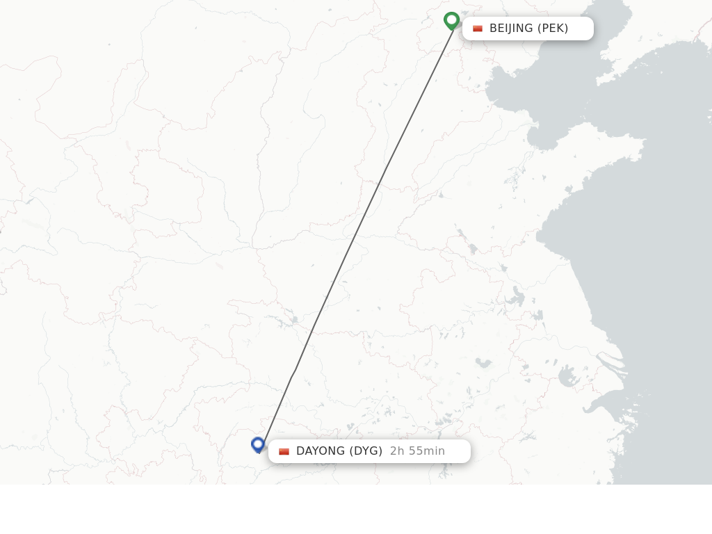 Flights from Beijing to Dayong route map