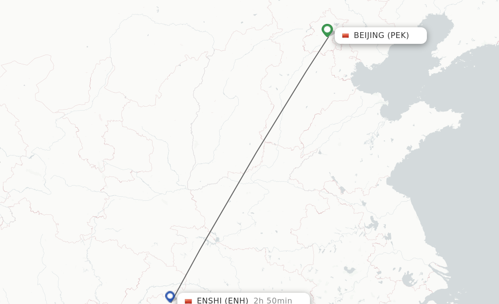 Flights from Beijing to Enshi route map