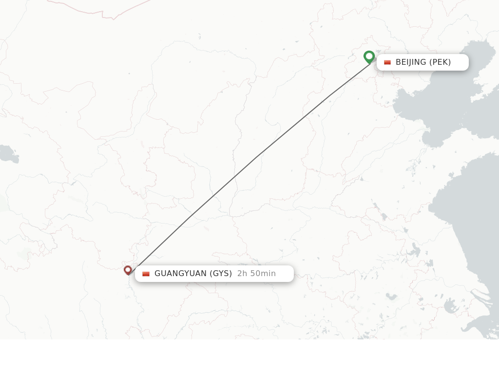 Flights from Beijing to Guangyuan route map