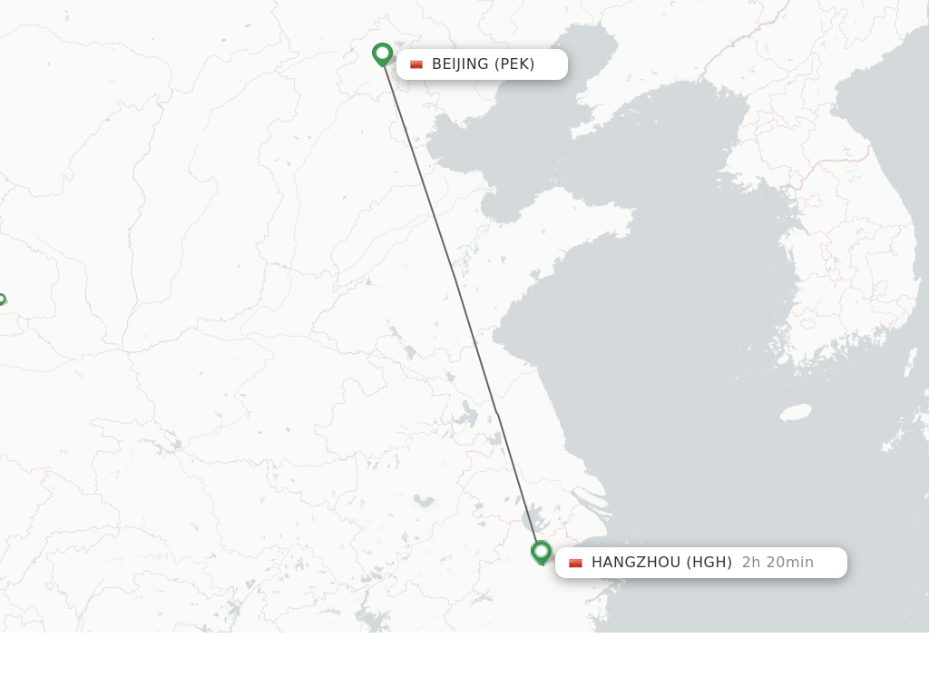 Flights from Beijing to Hangzhou route map