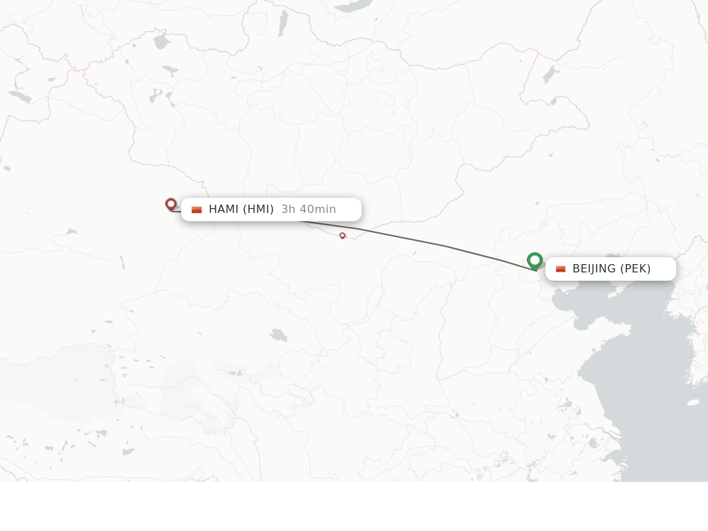 Flights from Beijing to Hami route map