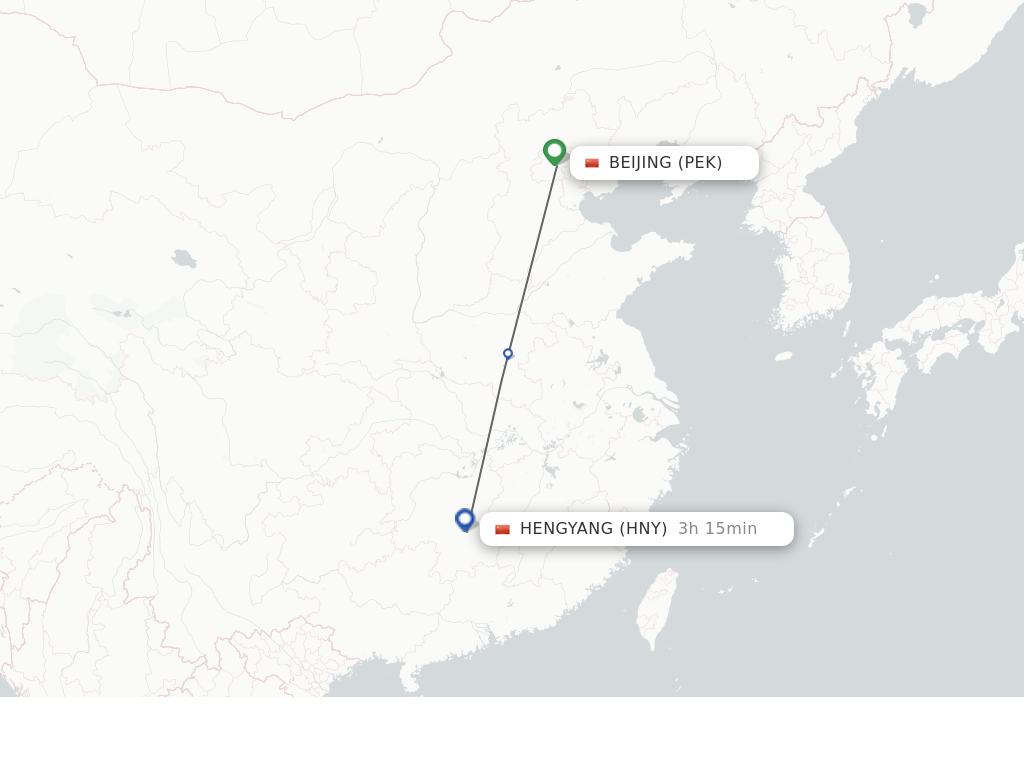 Flights from Beijing to Hengyang route map