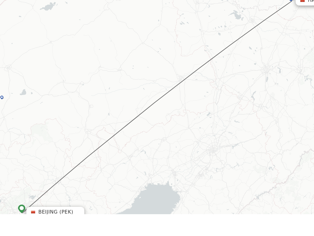 Flights from Beijing to Harbin route map
