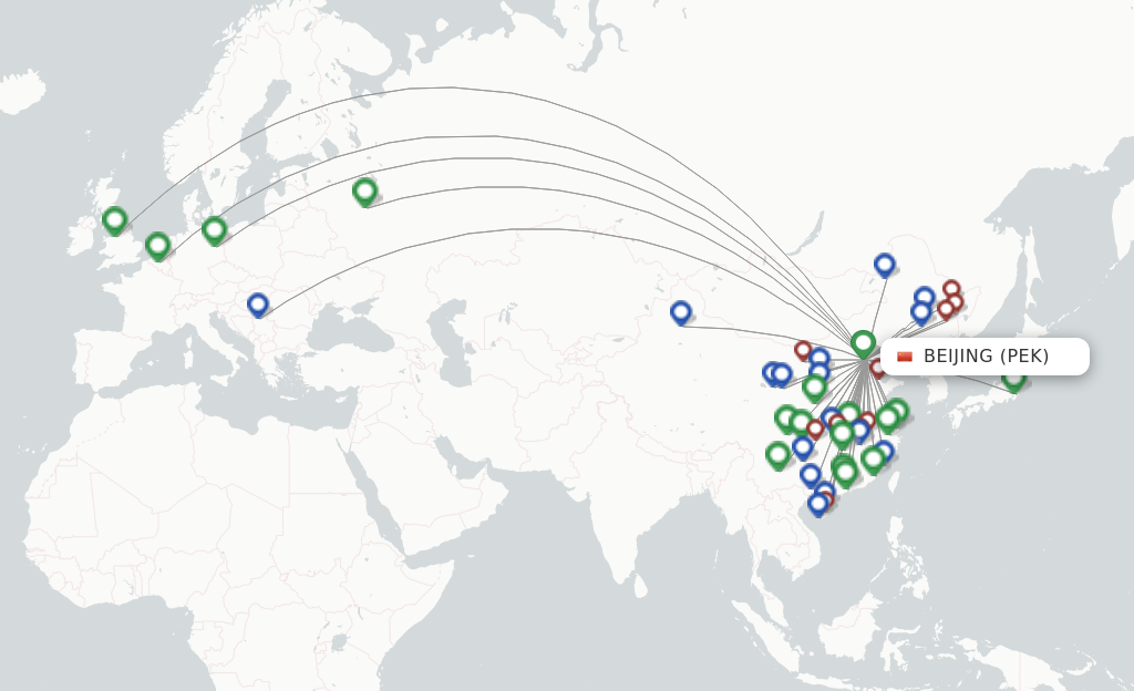 Route map with flights from Beijing with Hainan Airlines
