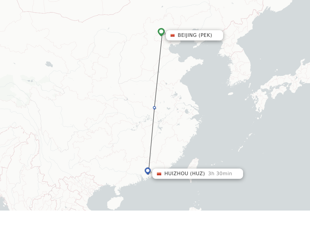 Flights from Beijing to Huizhou route map