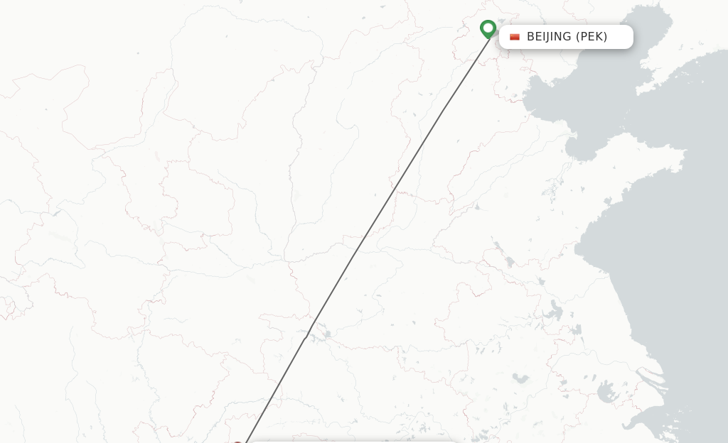 Flights from Beijing to Qianjiang route map