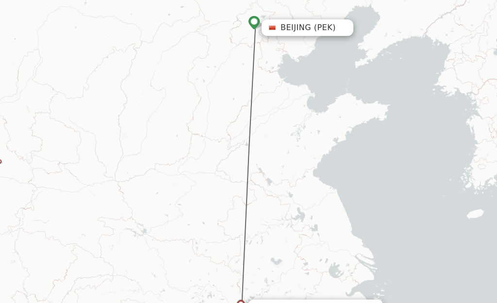 Flights from Beijing to Jiujiang route map