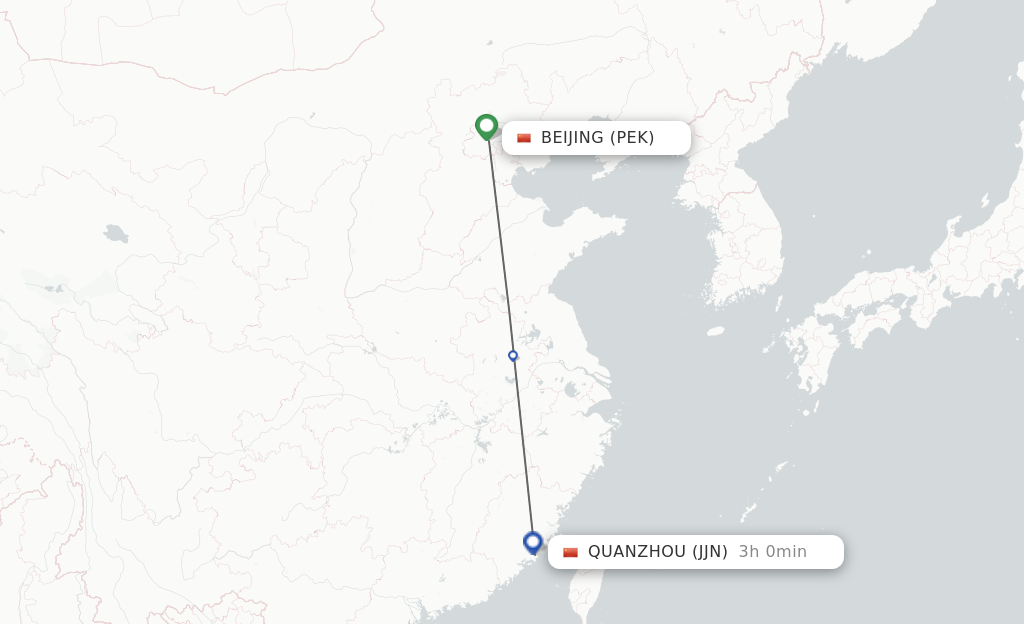 Flights from Beijing to Jinjiang route map