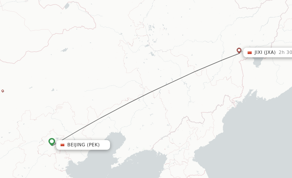 Flights from Beijing to Jixi route map