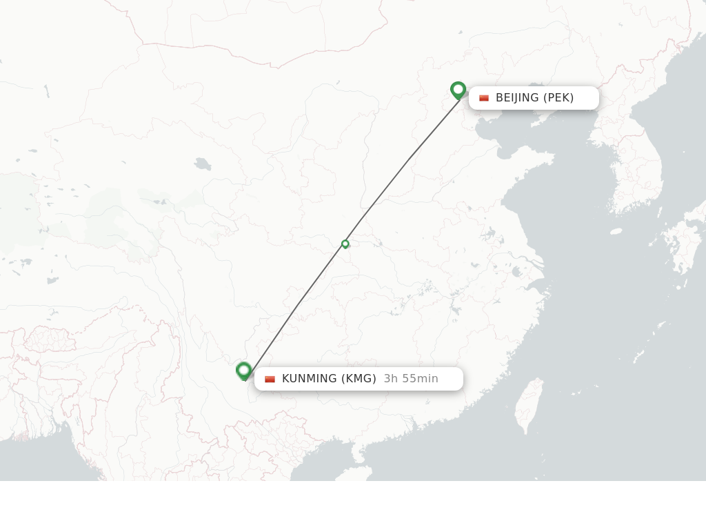 Flights from Beijing to Kunming route map