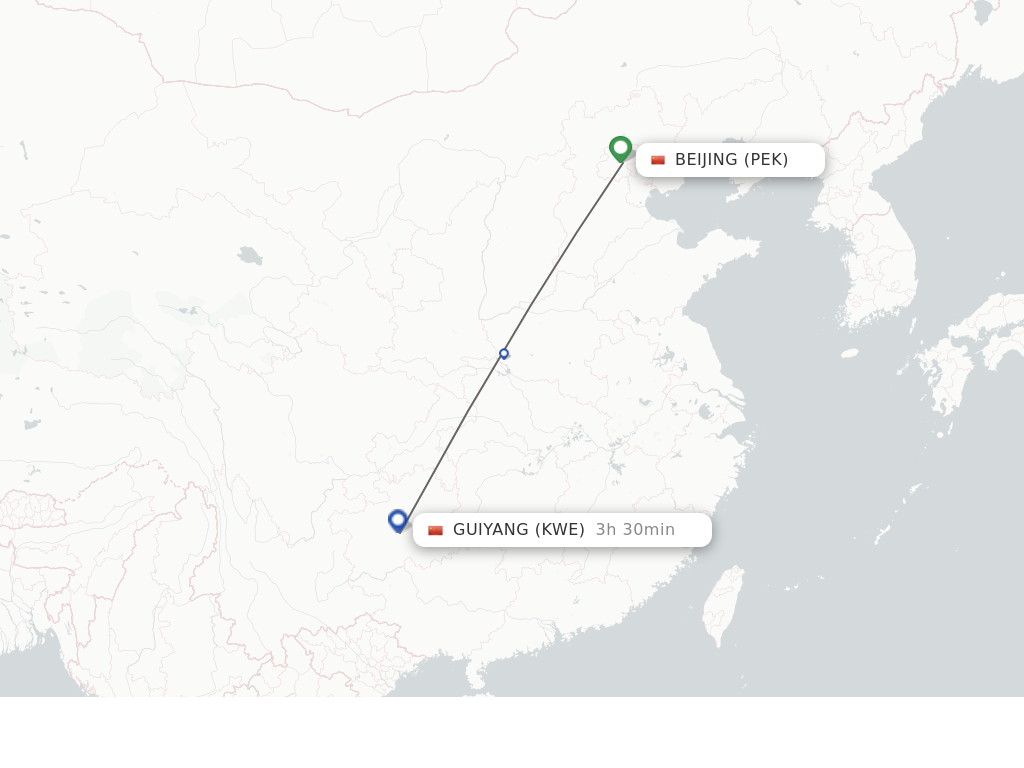Flights from Beijing to Guiyang route map