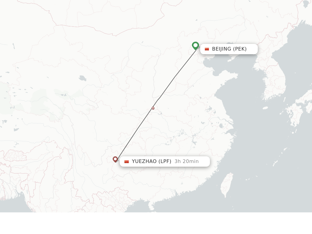 Flights from Beijing to Yuezhao route map
