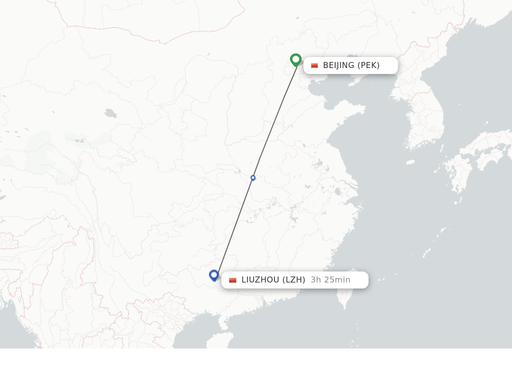 Flights from Beijing to Liuzhou route map