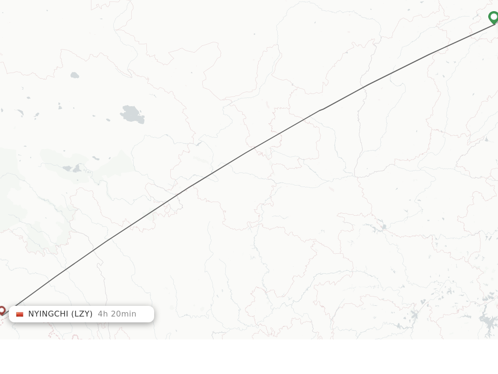 Flights from Beijing to Nyingchi route map
