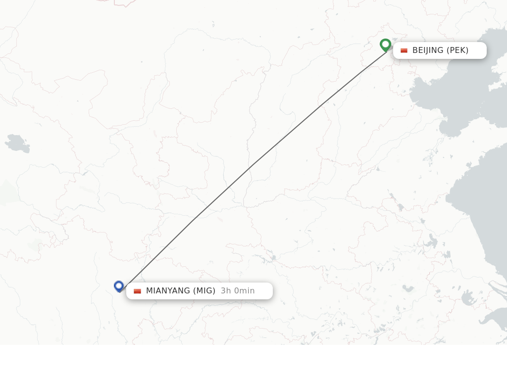 Flights from Beijing to Mian Yang route map