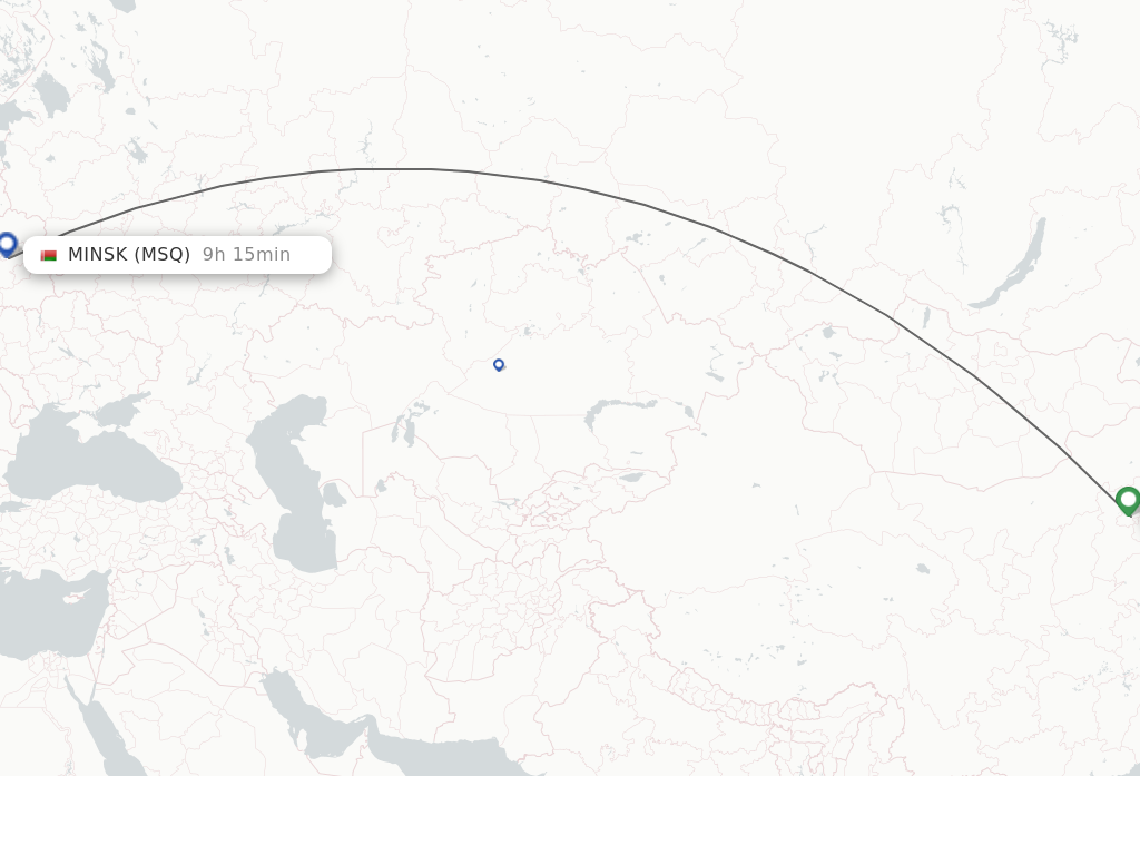 Flights from Minsk to Beijing route map