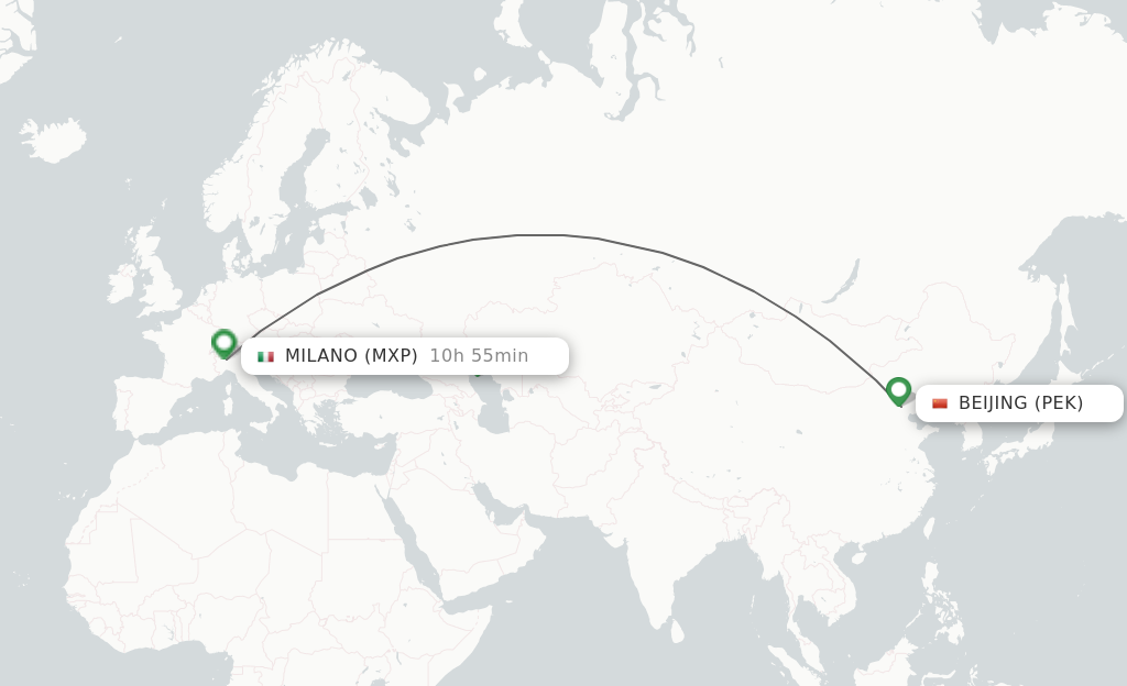 Flights from Milan to Beijing route map