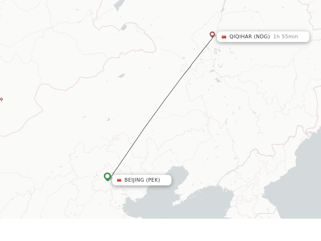 Flights from Beijing to Qiqihar route map