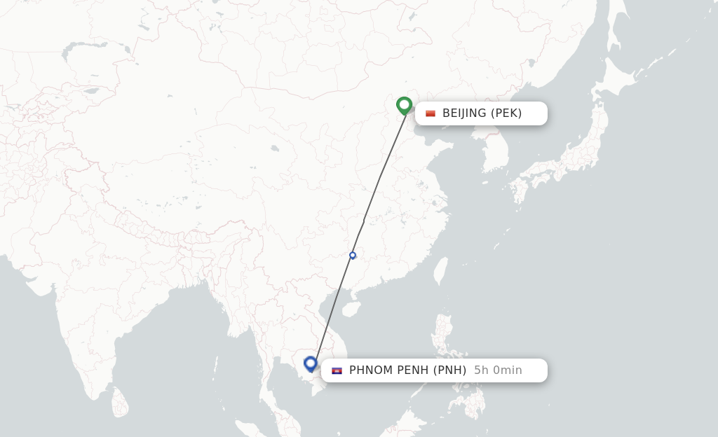Flights from Beijing to Phnom Penh route map