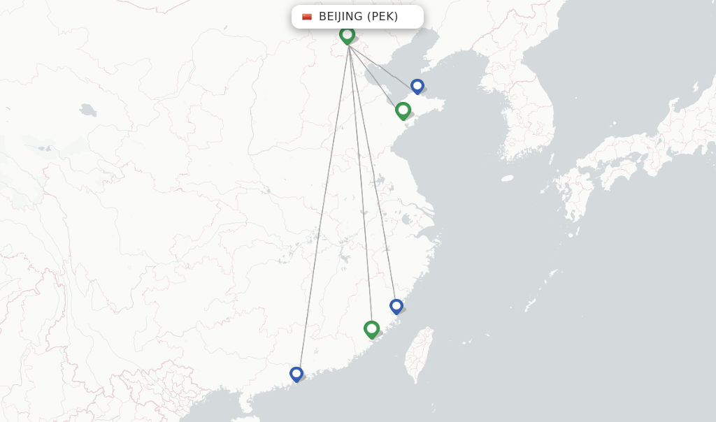 Route map with flights from Beijing with Shandong Airlines