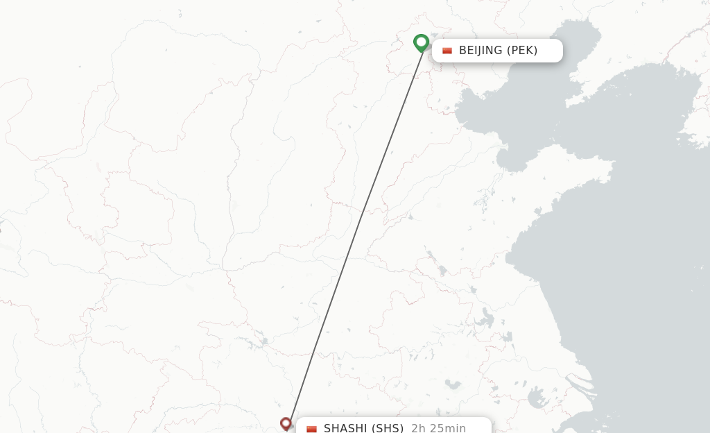 Flights from Beijing to Shashi route map