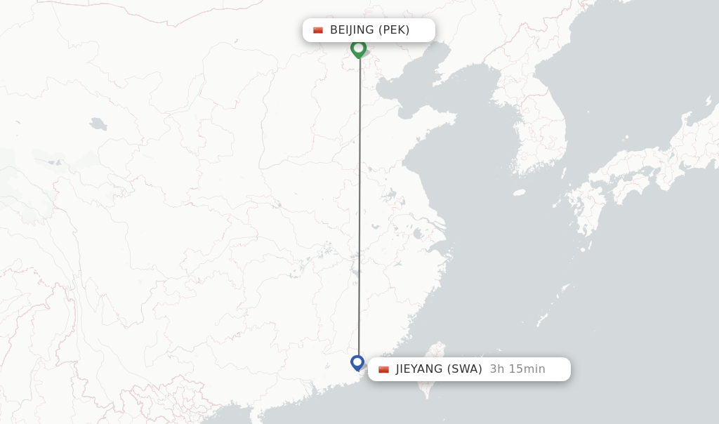 Flights from Beijing to Jieyang route map