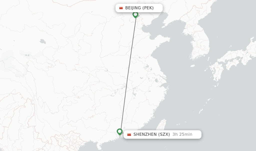 Flights from Beijing to Shenzhen route map