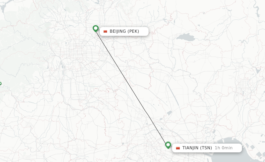 Flights from Beijing to Tianjin route map