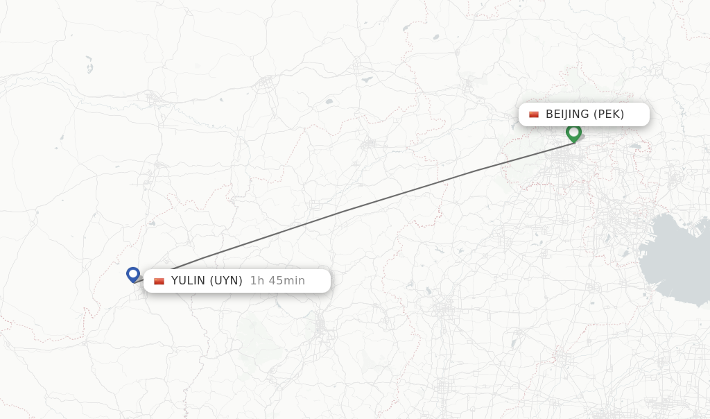 Flights from Beijing to Yulin route map