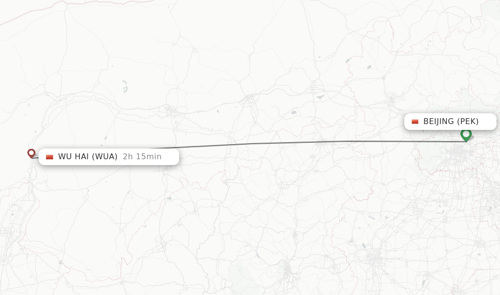 Flights from Beijing to Wu Hai route map