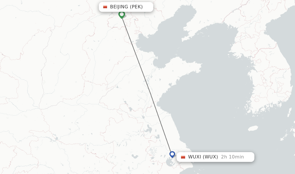 Flights from Beijing to Wuxi route map