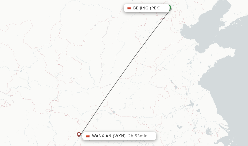 Flights from Beijing to Wanxian route map